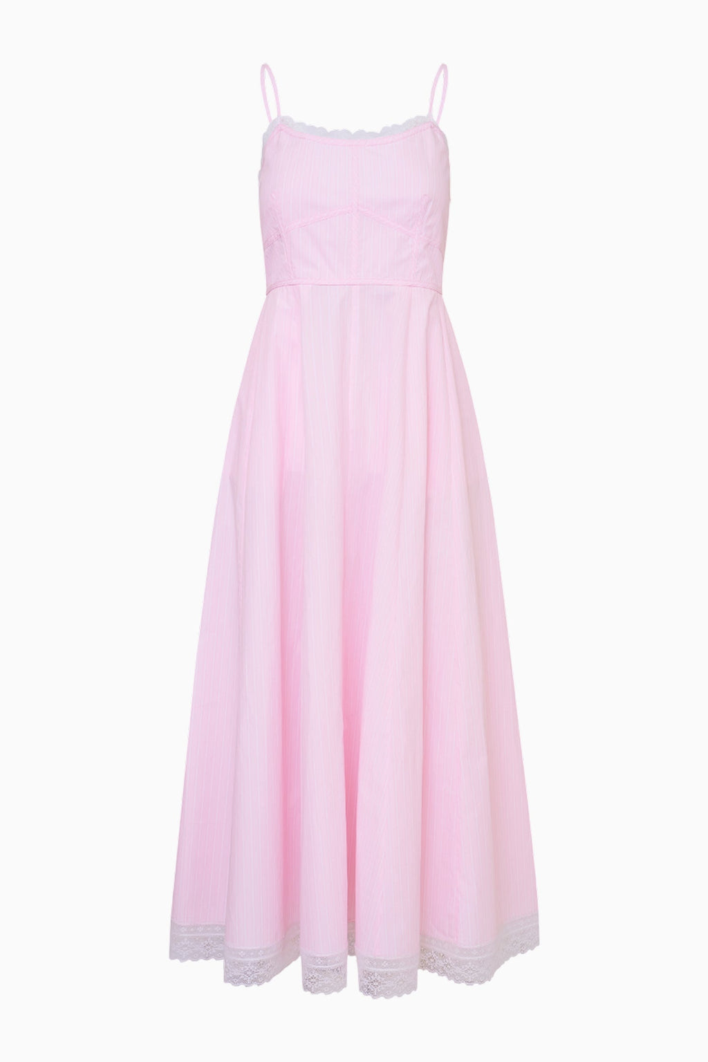 Sandara Cotton Pinstripe Midi Dress - PINK RIVIERA