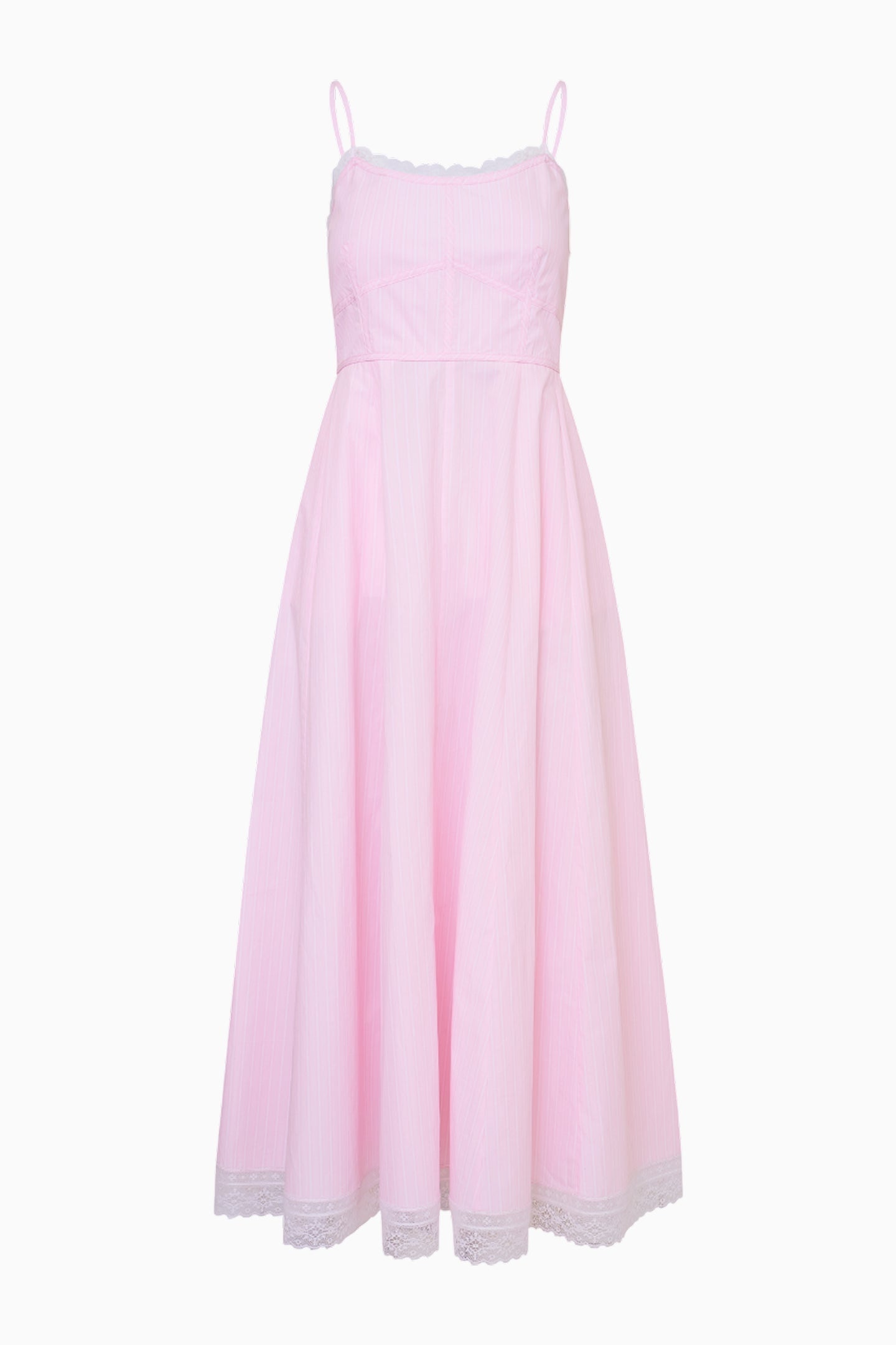 Sandara Cotton Pinstripe Midi Dress - PINK RIVIERA